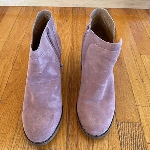 Lucky Brand Wood Stacked suede Heel Ankle Boots